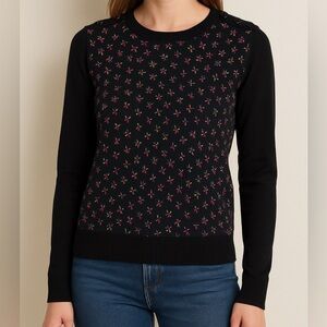 Diane Von Furstenberg Black Sweater with Pink Floral Design